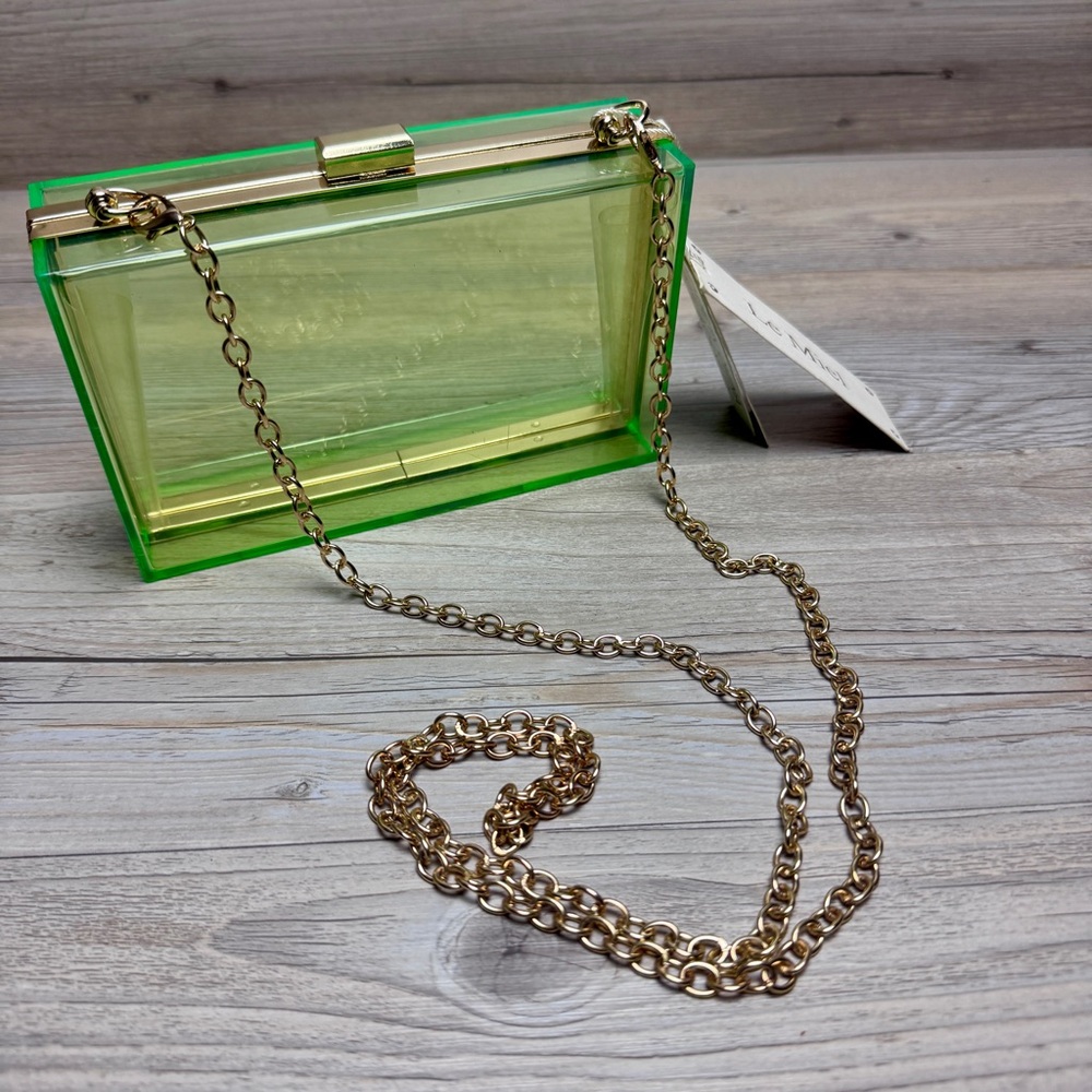 NWT Le Miel Acrylic Green Purse Crossbody Purse Tote Glows under black light.